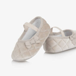 Mayoral Newborn-Baby Girls Beige Velvet Pre-Walker Shoes | Childrensalon
