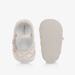 Mayoral Newborn-Baby Girls Beige Velvet Pre-Walker Shoes | Childrensalon