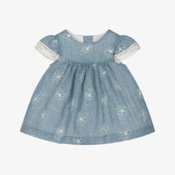 Mayoral Newborn-Baby Girls Blue Chambray Floral Dress Set | Childrensalon