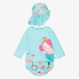 Mayoral Newborn-Baby Girls Blue Mermaid Swim Set (UPF40+) | Childrensalon