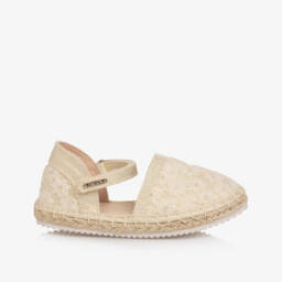 Mayoral-Baby Girls Gold Embroidered Floral Espadrilles | Childrensalon