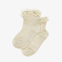 Mayoral Newborn-Baby Girls Gold Lace Ruffle Socks  | Childrensalon