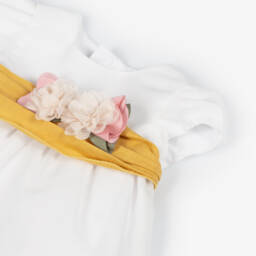 Mayoral Newborn-Baby Girls Ivory Dress with Yellow Belt | Childrensalon