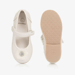 Mayoral-Baby Girls Ivory Pearl Faux Leather Flower Shoes | Childrensalon