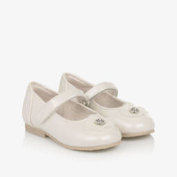 Mayoral-Baby Girls Ivory Pearl Faux Leather Flower Shoes | Childrensalon
