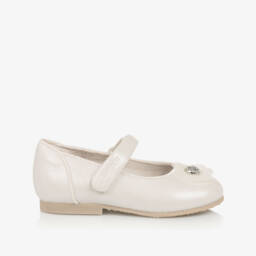Mayoral-Baby Girls Ivory Pearl Faux Leather Flower Shoes | Childrensalon