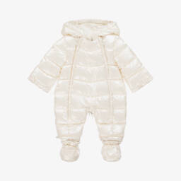 Mayoral Newborn-Baby Girls Ivory Sheen Padded Snowsuit | Childrensalon