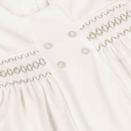 Mayoral Newborn-فستان مخمل بتطريز سموك لون عاجي للبنات الرضع | Childrensalon