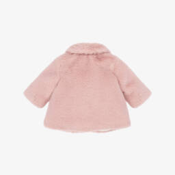 Mayoral Newborn-Baby Girls Pink Faux Fur Coat with Pom-Poms | Childrensalon