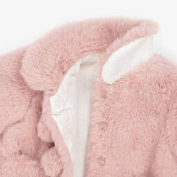 Mayoral Newborn-Baby Girls Pink Faux Fur Coat with Pom-Poms | Childrensalon