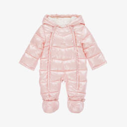 Mayoral Newborn-Baby Girls Pink Sheen Padded Snowsuit | Childrensalon