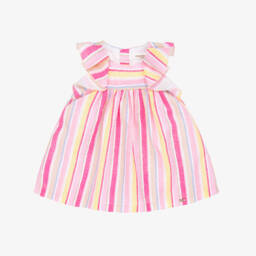 Mayoral Newborn-Baby Girls Pink Stripe Cotton & Linen Dress | Childrensalon
