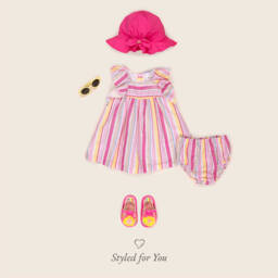 Mayoral Newborn-Baby Girls Pink Stripe Cotton & Linen Dress | Childrensalon