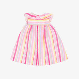 Mayoral Newborn-Baby Girls Pink Stripe Cotton & Linen Dress | Childrensalon