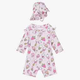 Mayoral Newborn-Baby Girls Pink Sun Suit Set (UPF40+) | Childrensalon
