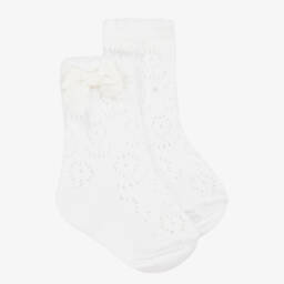 Mayoral Newborn-Baby Girls White Cotton Bow Socks | Childrensalon