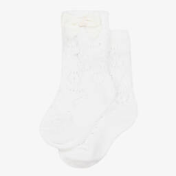 Mayoral Newborn-Baby Girls White Cotton Bow Socks | Childrensalon