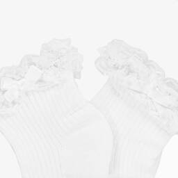 Mayoral Newborn-Baby Girls White Lace Ruffle Socks  | Childrensalon