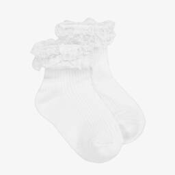 Mayoral Newborn-Baby Girls White Lace Ruffle Socks  | Childrensalon