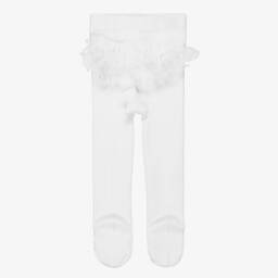 Mayoral Для новорожденных-Колготки белые с кружевной отделкой для малышек | Childrensalon