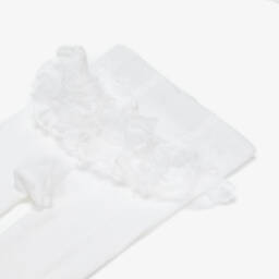 Mayoral Для новорожденных-Колготки белые с кружевной отделкой для малышек | Childrensalon