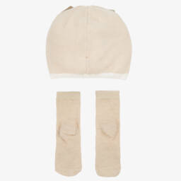 Mayoral Newborn-Beige Bear Baby Hat & Socks Set | Childrensalon