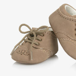 Mayoral Newborn-Beige Faux Leather Lace-Up Pre-Walker Shoes | Childrensalon