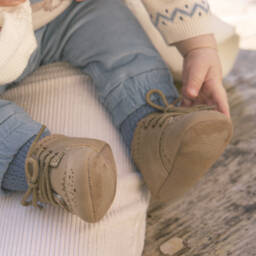 Mayoral Newborn-Beige Faux Leather Lace-Up Pre-Walker Shoes | Childrensalon