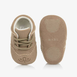 Mayoral Newborn-Beige Faux Leather Lace-Up Pre-Walker Shoes | Childrensalon