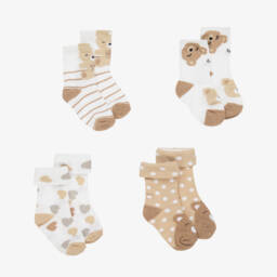 Mayoral Newborn-Beige & Ivory Cotton Baby Socks (4 Pack) | Childrensalon