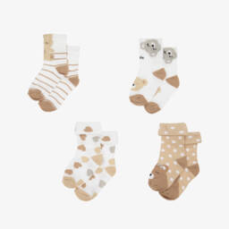 Mayoral Newborn-Beige & Ivory Cotton Baby Socks (4 Pack) | Childrensalon