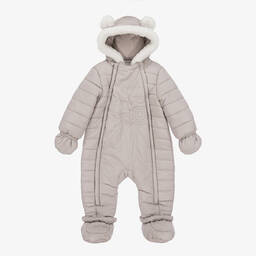Mayoral Newborn-Beige Padded Teddy Snowsuit | Childrensalon