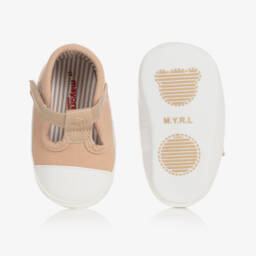 Mayoral-Beige & White Canvas Pre-Walker Shoes | Childrensalon