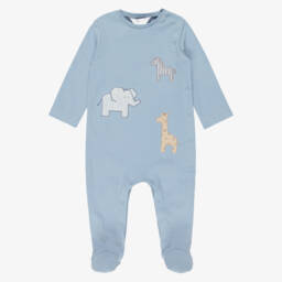 Mayoral Newborn-Blue & Beige Cotton Safari Animals Babysuits (2 Pack) | Childrensalon