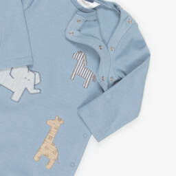 Mayoral Newborn-Blue & Beige Cotton Safari Animals Babysuits (2 Pack) | Childrensalon