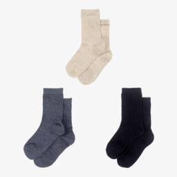 Mayoral-Blue & Beige Knitted Ankle Length Socks (3 Pack) | Childrensalon