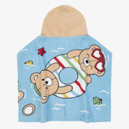 Mayoral Newborn-Blue Cotton Teddy Baby Poncho Towel | Childrensalon