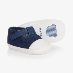 Mayoral-Blue & White Canvas Pre-Walker Shoes | Childrensalon