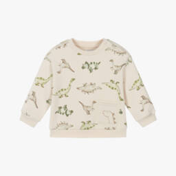 Boys Beige Cotton Dino Pattern Sweatshirt
