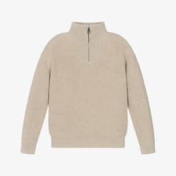 Mayoral-Boys Beige Cotton Half-Zip Sweater | Childrensalon