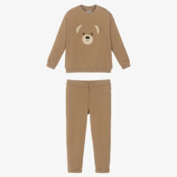 Mayoral-Boys Beige Cotton Jersey Teddy Bear Trouser Set | Childrensalon