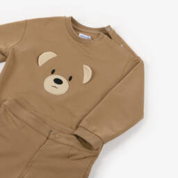 Mayoral-Boys Beige Cotton Jersey Teddy Bear Trouser Set | Childrensalon