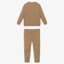 Mayoral-Boys Beige Cotton Jersey Teddy Bear Trouser Set | Childrensalon