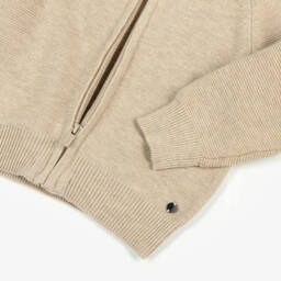 Mayoral-Boys Beige Cotton Knit Zip-Up Top | Childrensalon