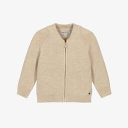 Mayoral-Boys Beige Cotton Knit Zip-Up Top | Childrensalon