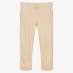 Boys Beige Cotton & Linen Trousers