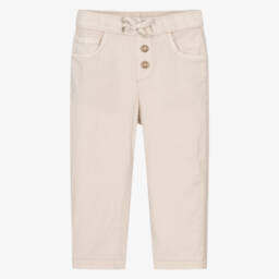 Mayoral-Boys Beige Cotton Regular Fit Trousers | Childrensalon