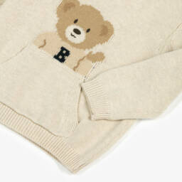 Mayoral-Boys Beige Cotton & Wool Bear Sweater with Pouch Pocket | Childrensalon