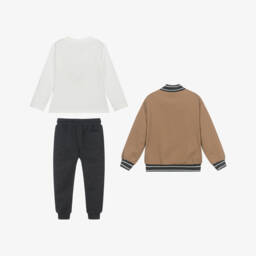 Mayoral-Boys Beige & Grey 3 Piece Cotton Tracksuit | Childrensalon