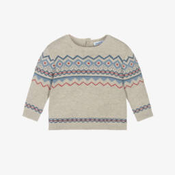 Mayoral-Boys Beige Knitted Jumper with Fair Isle Pattern | Childrensalon